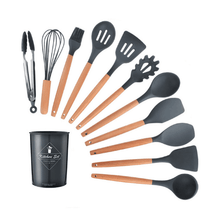 Load image into Gallery viewer, hot 11pcs Silicone Cooking Utensils Set Non-stick Spatula Shovel Wooden Handle Cooking Tools Set With Storage Box Kitchen Tools