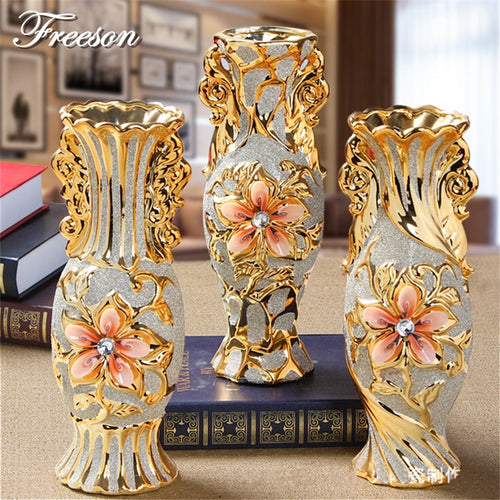 Europe Gold Plated Frost Porcelain Vase Vintage Advanced Ceramic Flower Vase for Room Study Hallway Home Wedding Decoration