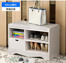 Load image into Gallery viewer, Modern Solid Wood Shoe Cabinet living shoe shelves Storage Box Containing Chair self standing PU leather cushion