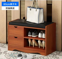 Load image into Gallery viewer, Modern Solid Wood Shoe Cabinet living shoe shelves Storage Box Containing Chair self standing PU leather cushion