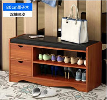 Load image into Gallery viewer, Modern Solid Wood Shoe Cabinet living shoe shelves Storage Box Containing Chair self standing PU leather cushion