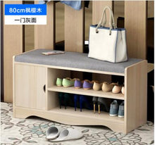 Load image into Gallery viewer, Modern Solid Wood Shoe Cabinet living shoe shelves Storage Box Containing Chair self standing PU leather cushion