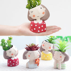 Mini Cute girl Planter Flower Pot Home Garden Home Decoration Flowerpot Planter Desktop Vase Home Office Accessories Bonsai Pot