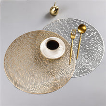 Load image into Gallery viewer, 2019 New Gold Silvery Round Placemats Kitchen PVC Table Mats for Dining Table Drink Coasters Set Coffee Cup Pad Hotel Restaurant