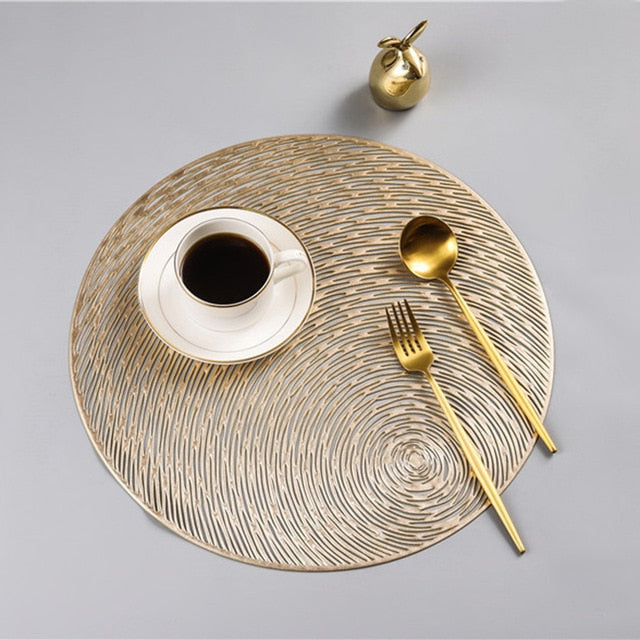 2019 New Gold Silvery Round Placemats Kitchen PVC Table Mats for Dining Table Drink Coasters Set Coffee Cup Pad Hotel Restaurant