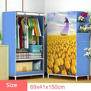 3D Cartoon Pattern Folding Cloth Wardrobe Home Bedroom Clothes Storage Cabinet DIY Assembly Fabric Wardrobe Closet Furniture