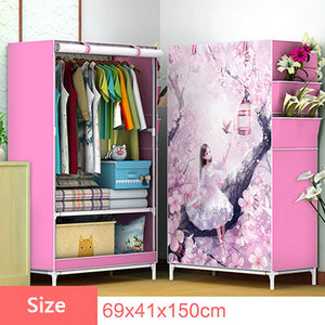 3D Cartoon Pattern Folding Cloth Wardrobe Home Bedroom Clothes Storage Cabinet DIY Assembly Fabric Wardrobe Closet Furniture