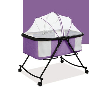 Portable Folding Baby Swing Bed Quiet Kids Bed Sofa With Wheels Mosquito Net Breathable Outdoor Travel Baby Beds